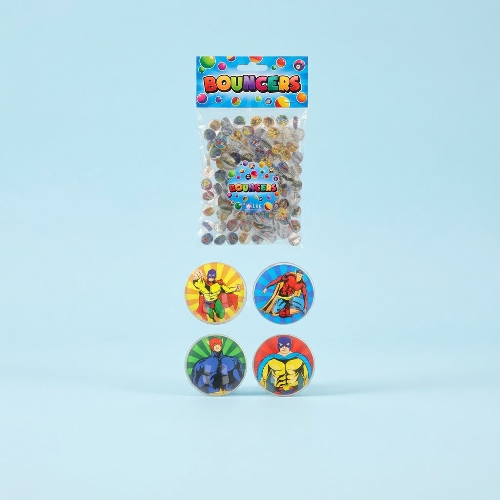 Superhero Bouncy Ball Super Ball Party Favour 32 mm - studio photo