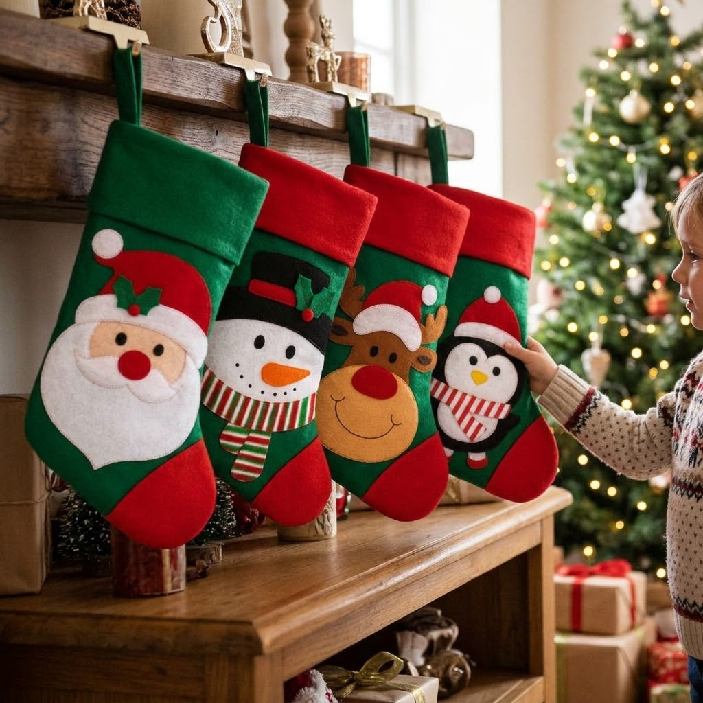 Felt Christmas Stocking 46 x 20 cm Assorted Designs