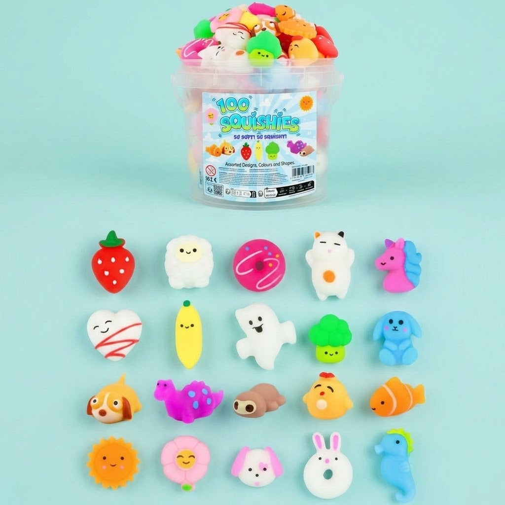 Animal & Fruit Sticky Squishies Tub of 100 - studio photo