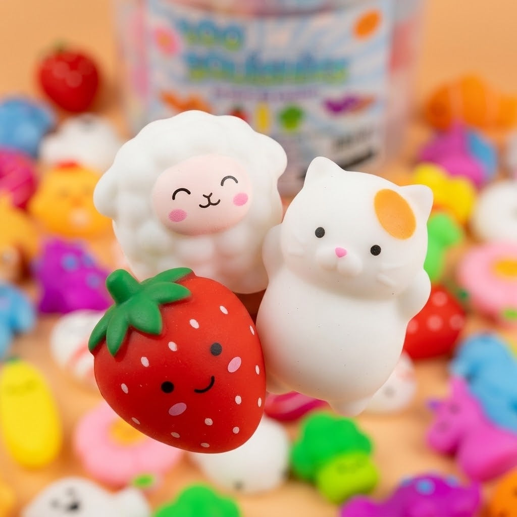 Animal & Fruit Sticky Squishies Tub of 100 - close-up