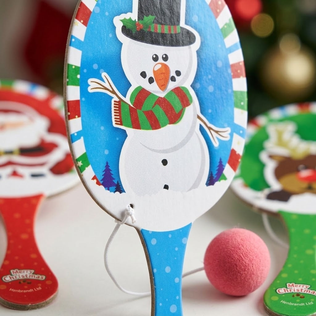 Christmas Wooden Paddle Ball Racket 22 x 10 cm - close-up
