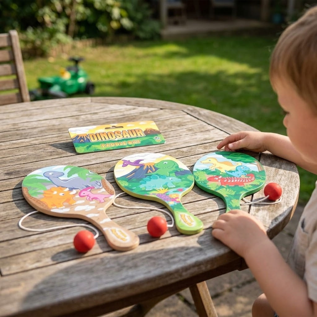 Wooden Paddle Ball Game Dinosaur Design 22 x 10 cm - lifestyle photo