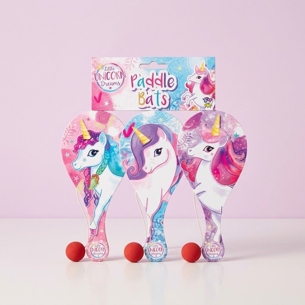 Wooden Paddle Ball Game Unicorn Design 22 x 10 cm - studio photo