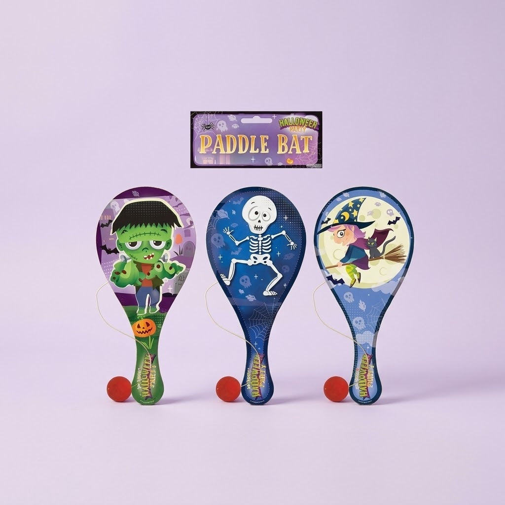 Wooden Paddle Ball Game Halloween Design 22 x 10 cm - studio photo