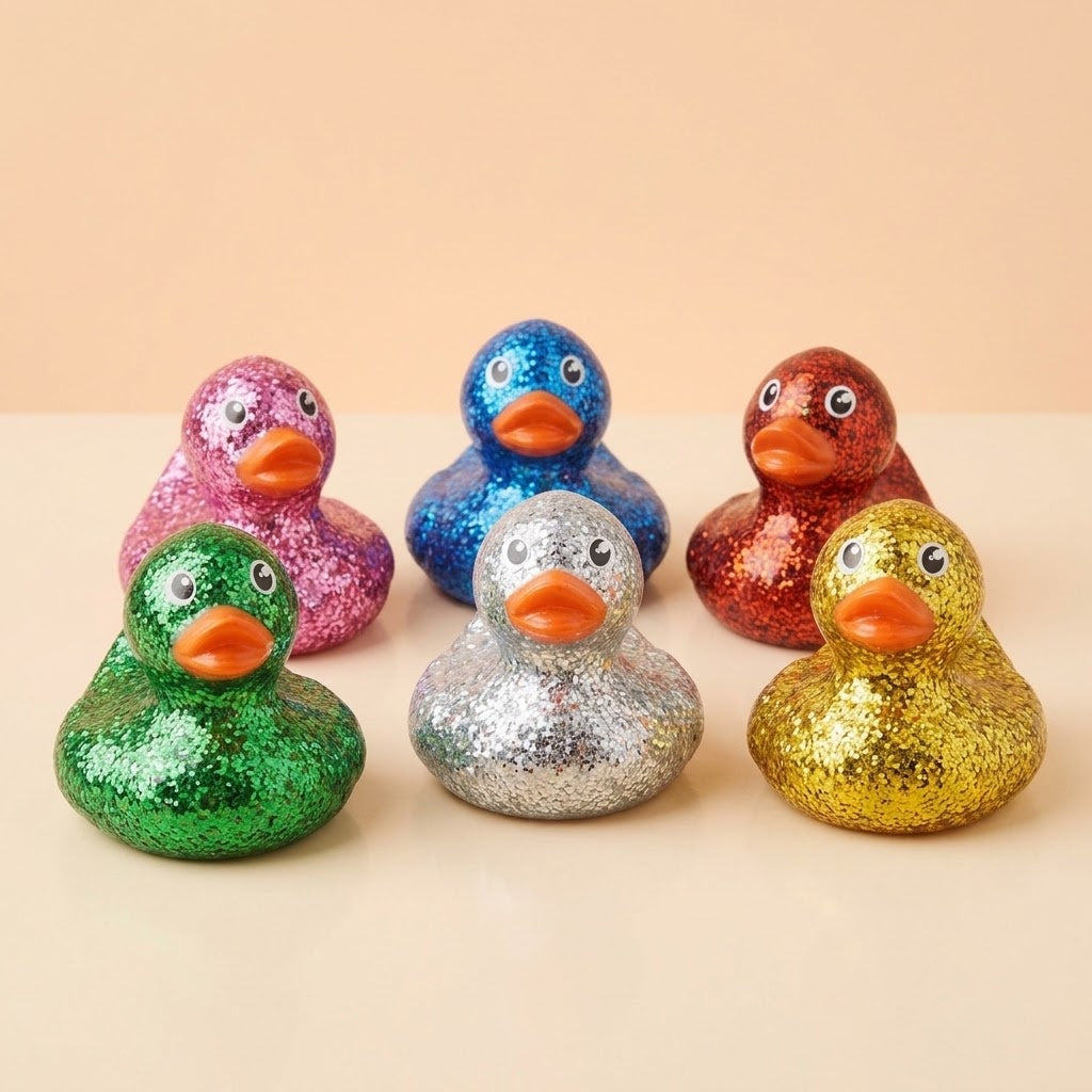 Glitter Rubber Bath Duck, 5 cm - studio photo