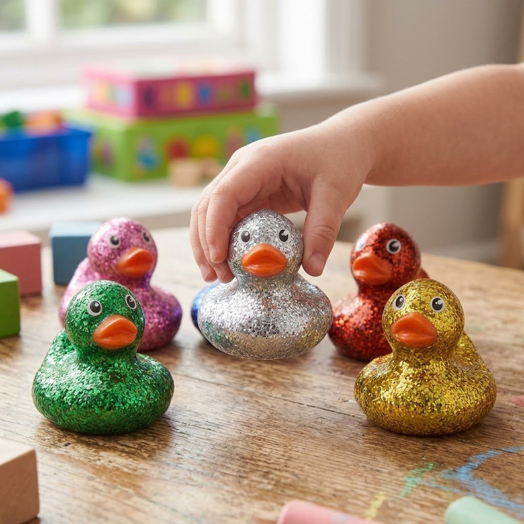 Glitter Rubber Bath Duck, 5 cm - lifestyle photo