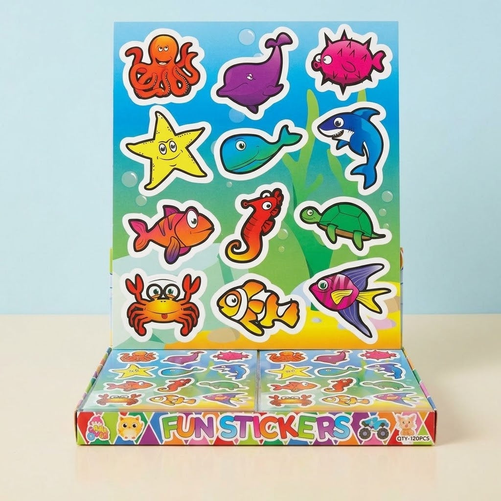 Ocean Animal Stickers Sheet of 12 Party Favour - studio photo