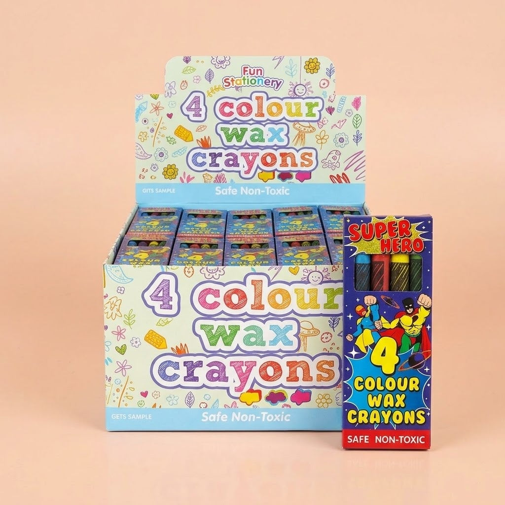 Superhero Wax Crayons Box of 4 Party Bag Filler - studio photo