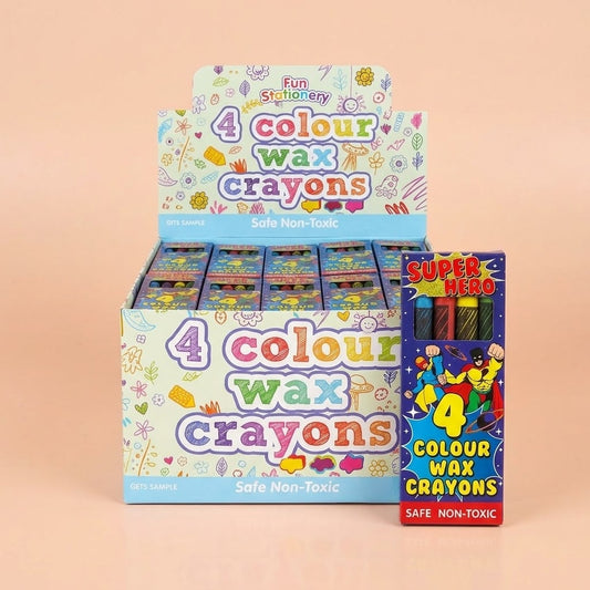 Superhero Wax Crayons Box of 4 Party Bag Filler - studio photo