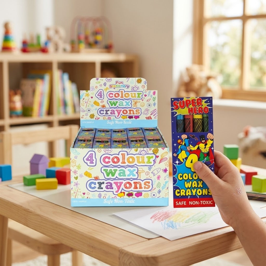 Superhero Wax Crayons Box of 4 Party Bag Filler - lifestyle photo