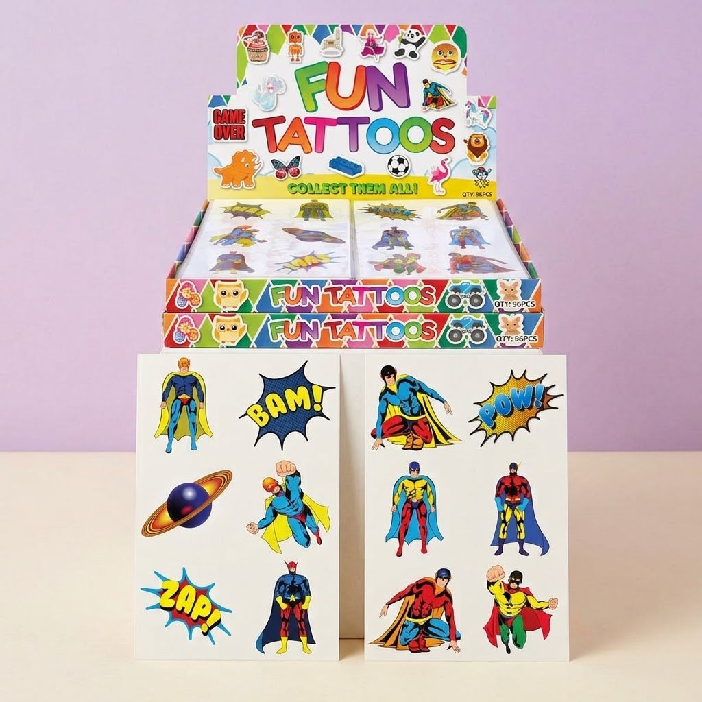 Superhero Temporary Tattoos for Kids – 6 Pack - studio photo