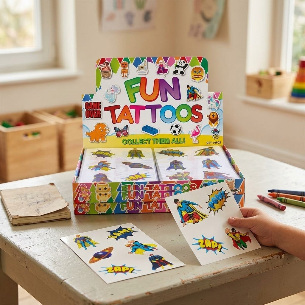 Superhero Temporary Tattoos for Kids – 6 Pack - lifestyle photo