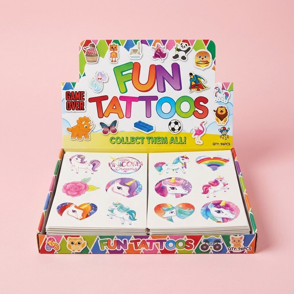 Unicorn Temporary Tattoos Sheet of 6 Party Favours - studio photo