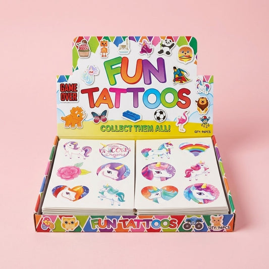 Unicorn Temporary Tattoos Sheet of 6 Party Favours - studio photo