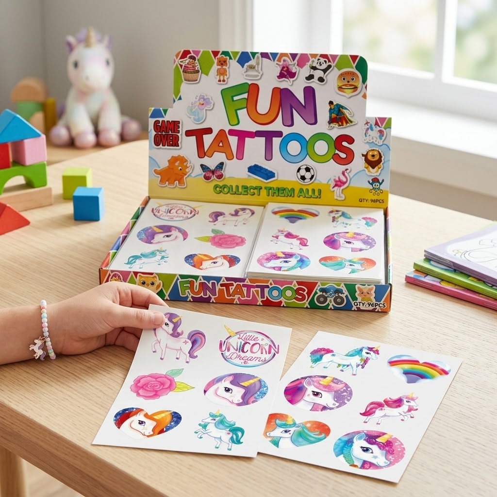 Unicorn Temporary Tattoos Sheet of 6 Party Favours - lifestyle photo