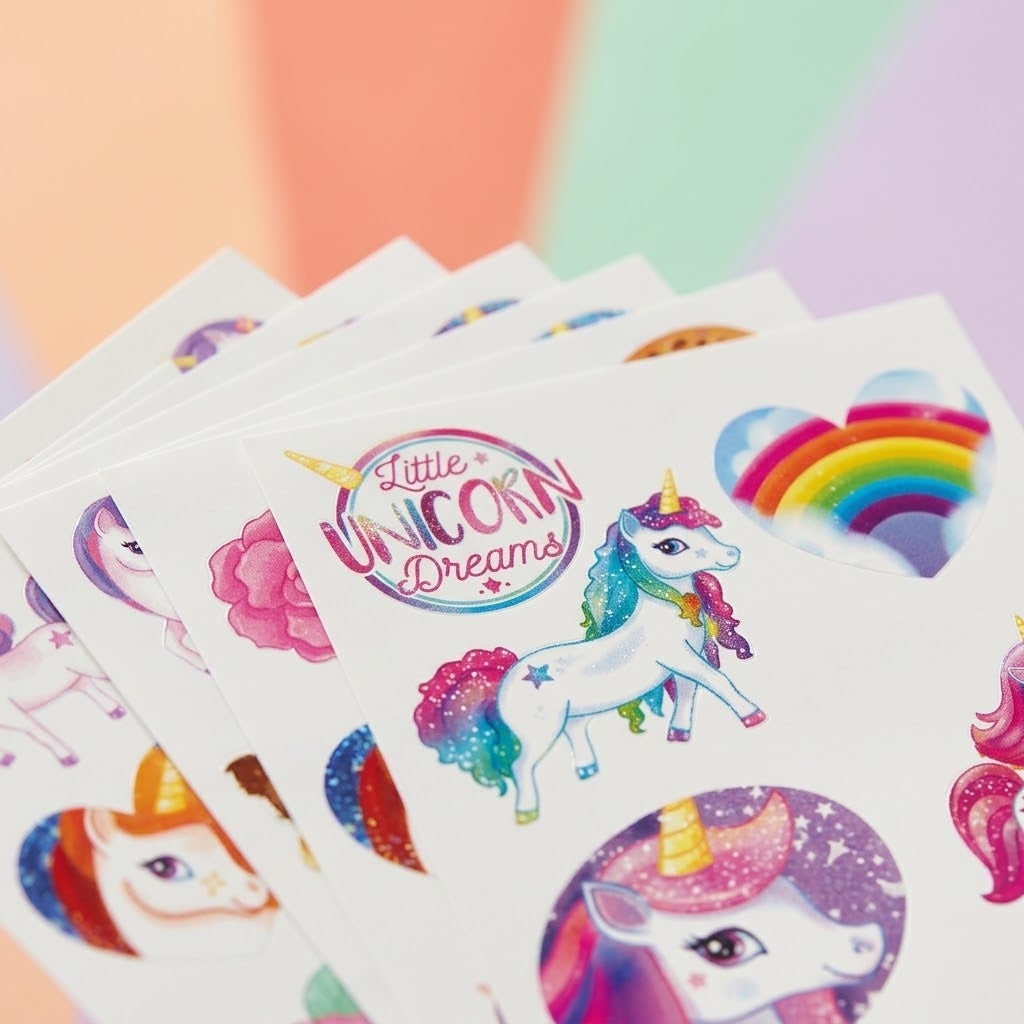 Unicorn Temporary Tattoos Sheet of 6 Party Favours - close-up