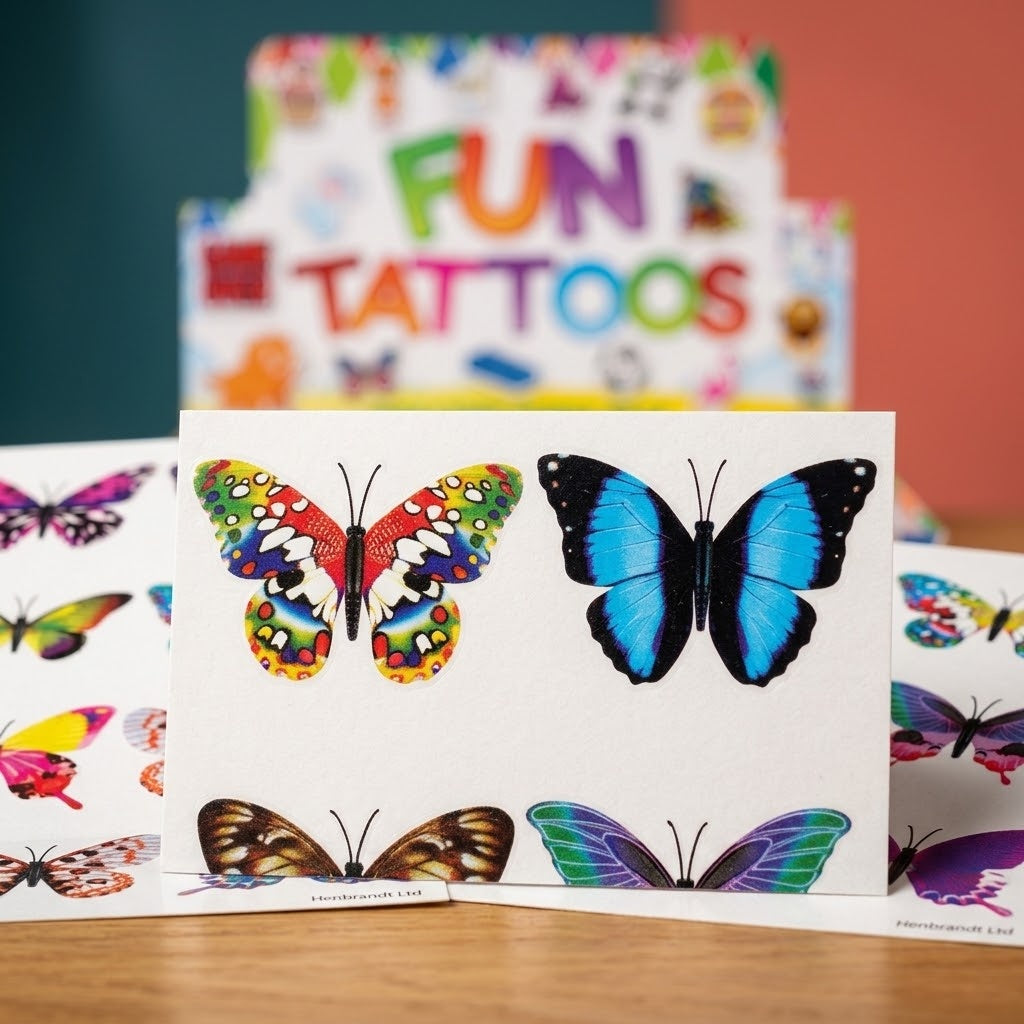 Butterfly Temporary Tattoos Sheet of 6 Party Favours - close-up