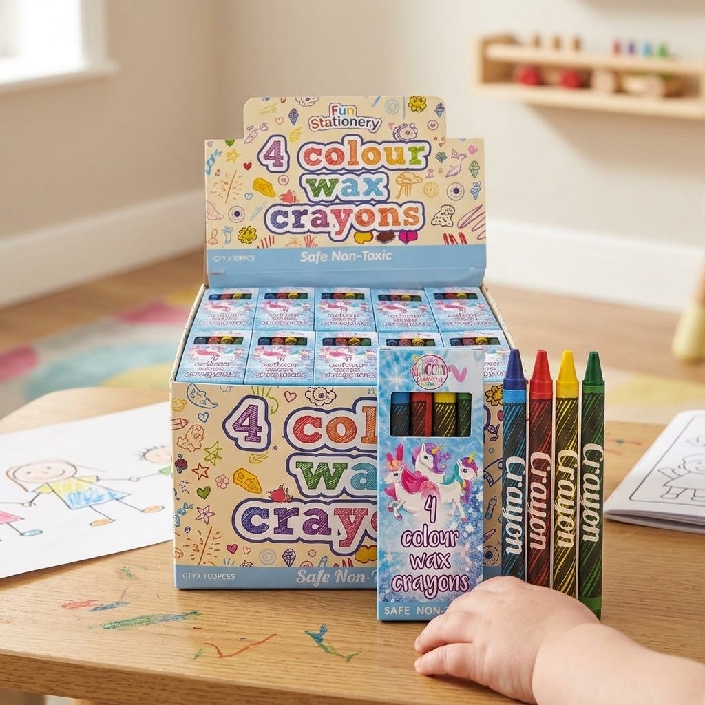 Unicorn Wax Crayons Box of 4 Party Bag Filler - lifestyle photo