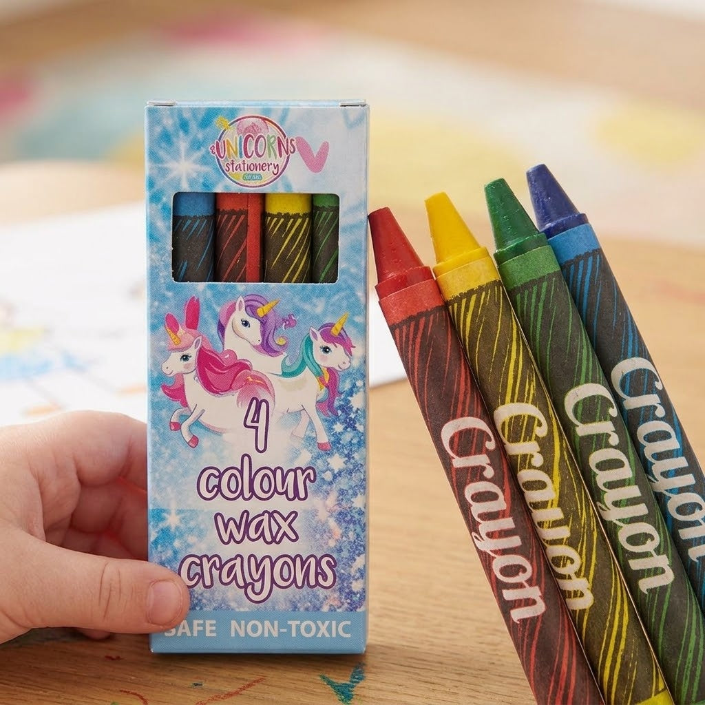 Unicorn Wax Crayons Box of 4 Party Bag Filler - close-up