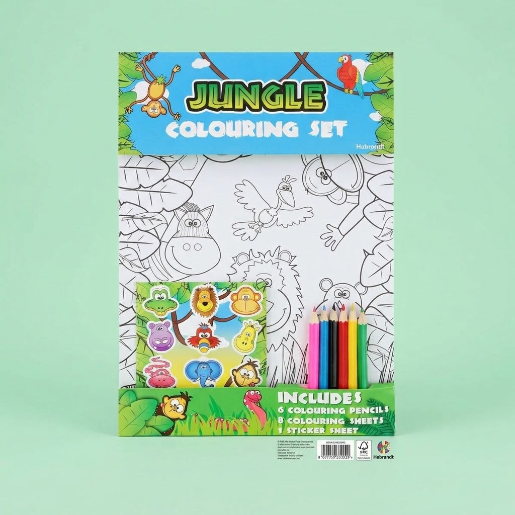 Jungle Animals Colouring Kit A4 with Pencils & Stickers - studio photo