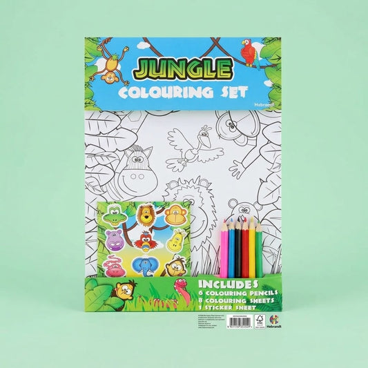 Jungle Animals Colouring Kit A4 with Pencils & Stickers - studio photo