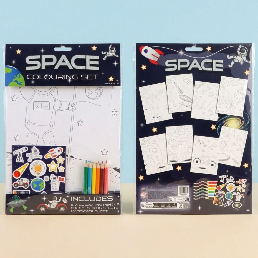 Space Colouring Kit A4 with Pencils & Stickers - studio photo