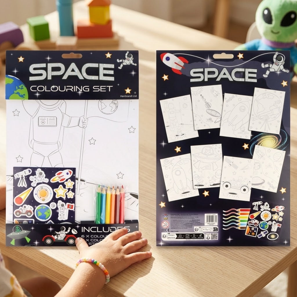 Space Colouring Kit A4 with Pencils & Stickers - lifestyle photo