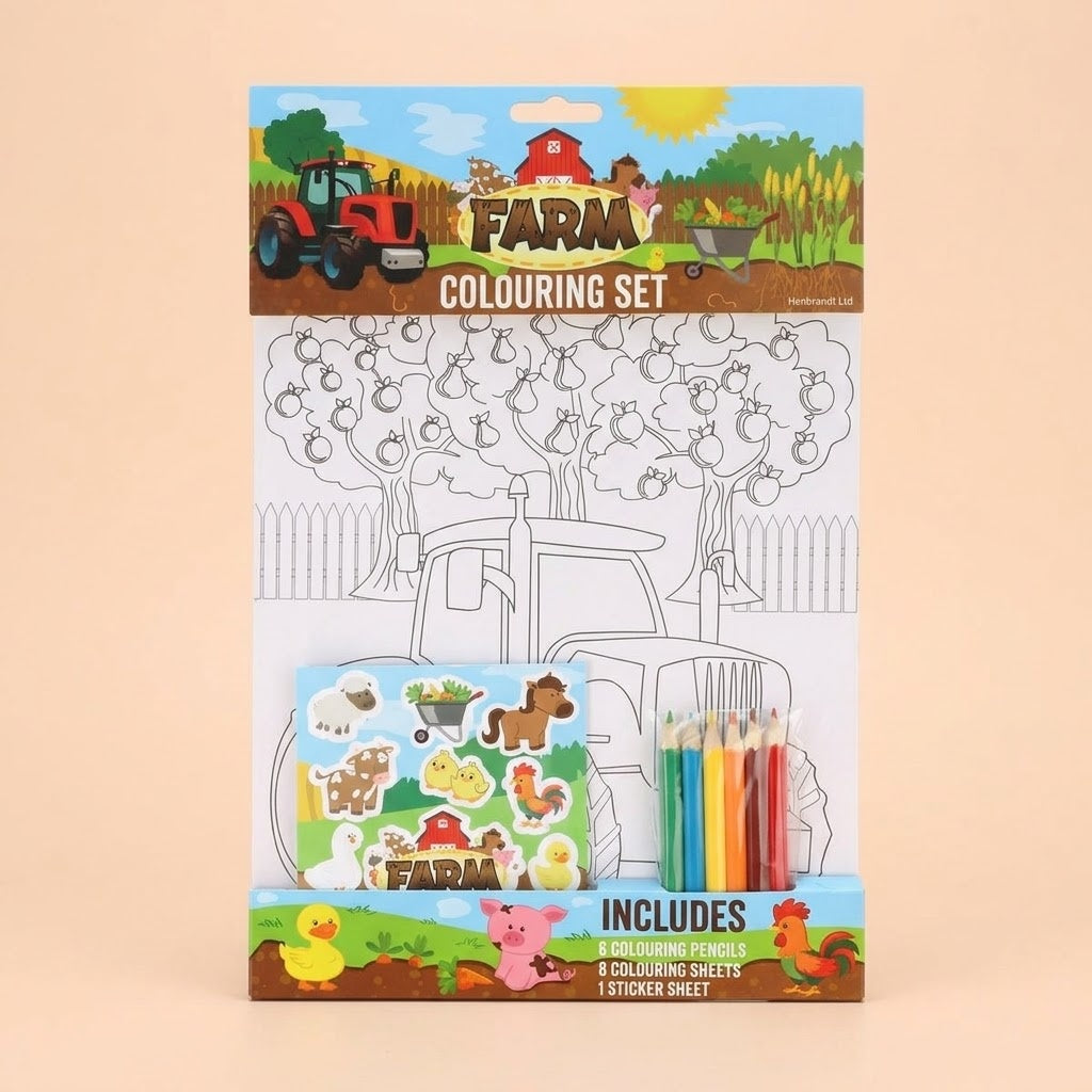 Farm Colouring Kit A4 with Pencils & Stickers - studio photo