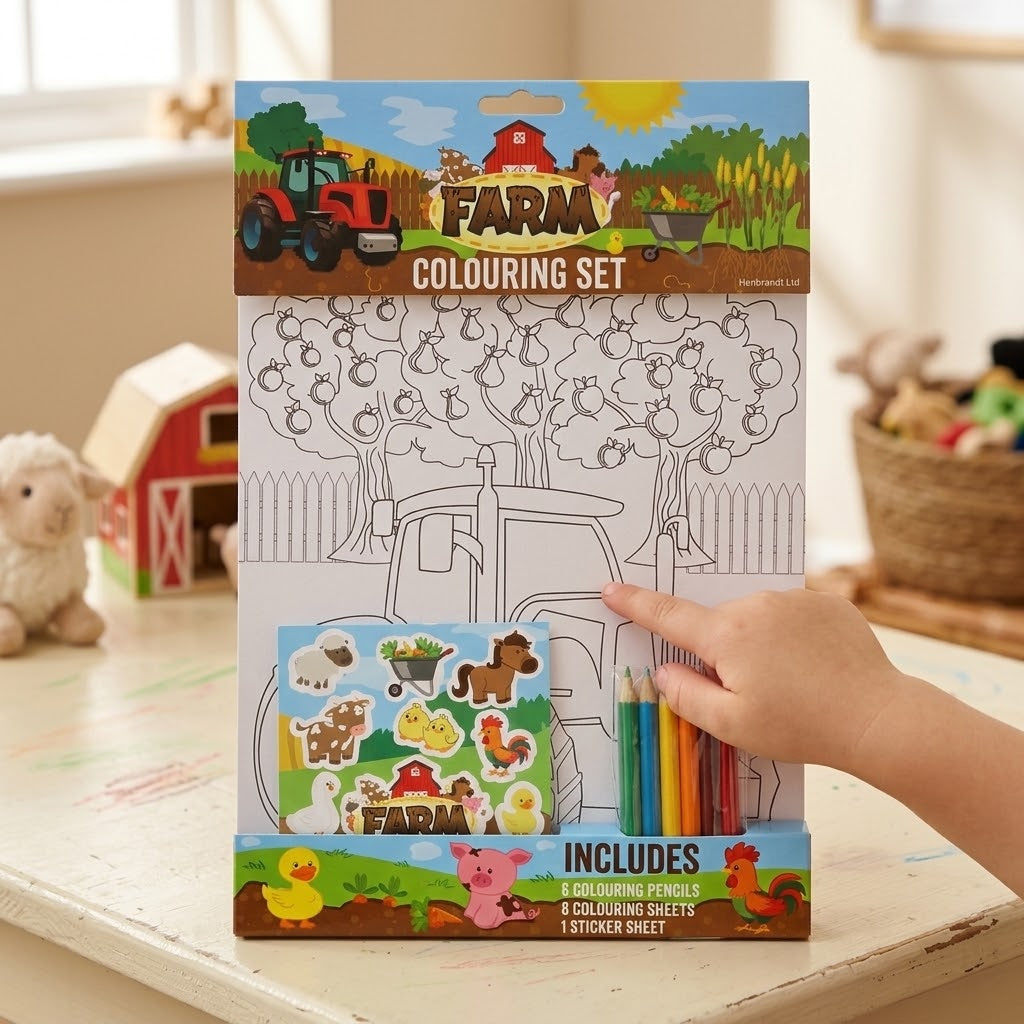 Farm Colouring Kit A4 with Pencils & Stickers - lifestyle photo