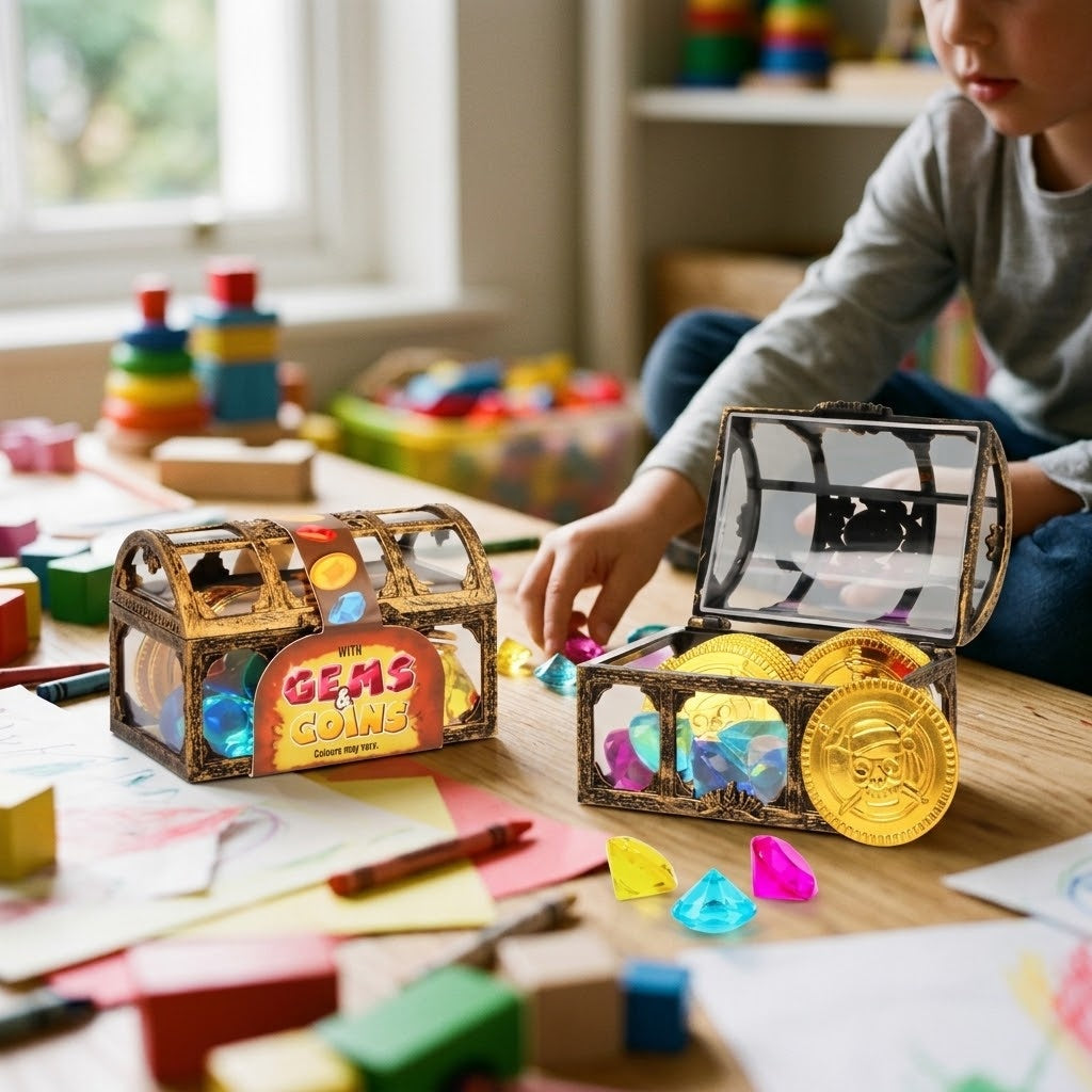 Pirate Treasure Chest with Gold Coins & Gems Party Favour - lifestyle photo