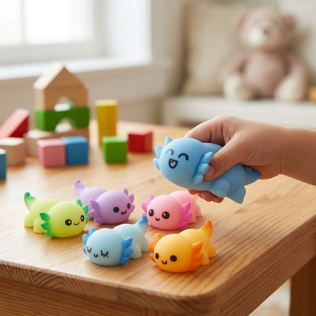 Sticky Squishy Axolotl 5.3 cm Mini Squeeze Toy - lifestyle photo