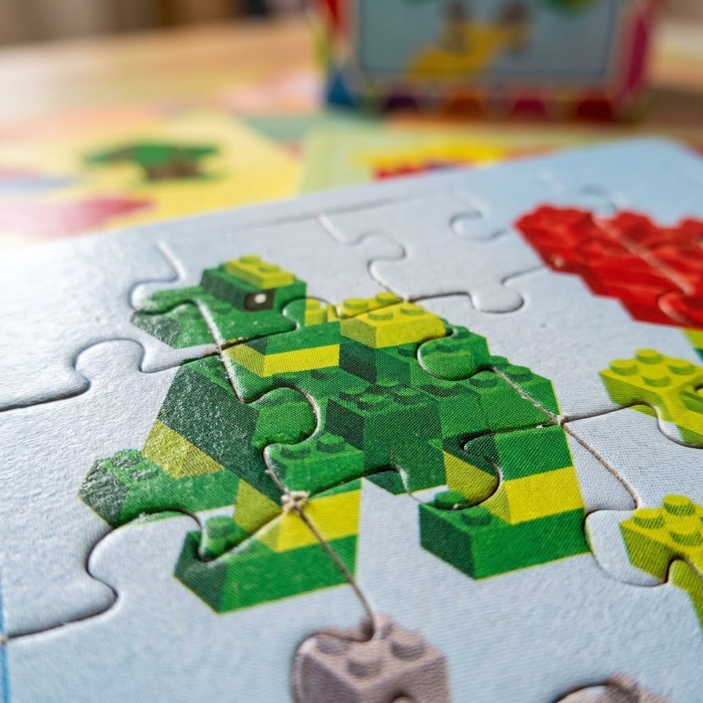 Mini Jigsaw Puzzle Building Bricks Design 13 x 12 cm - close-up
