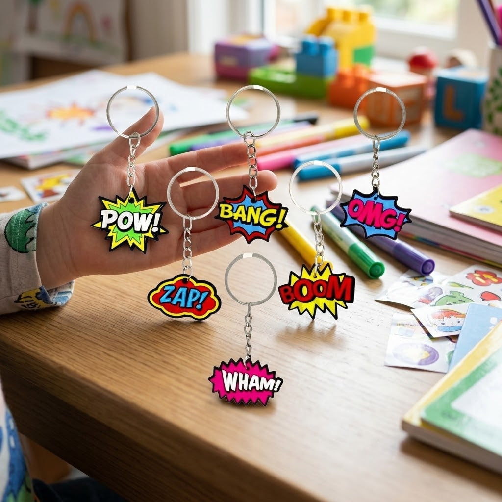 Comic Style Keychain Superhero Key Ring - lifestyle photo