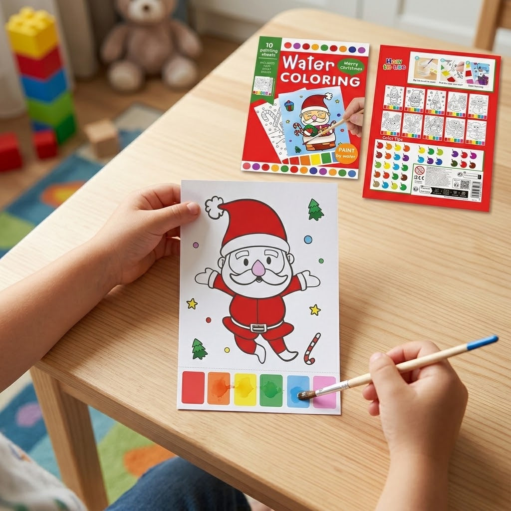 Christmas Water Painting Set 10 Sheets with Brush - lifestyle photo
