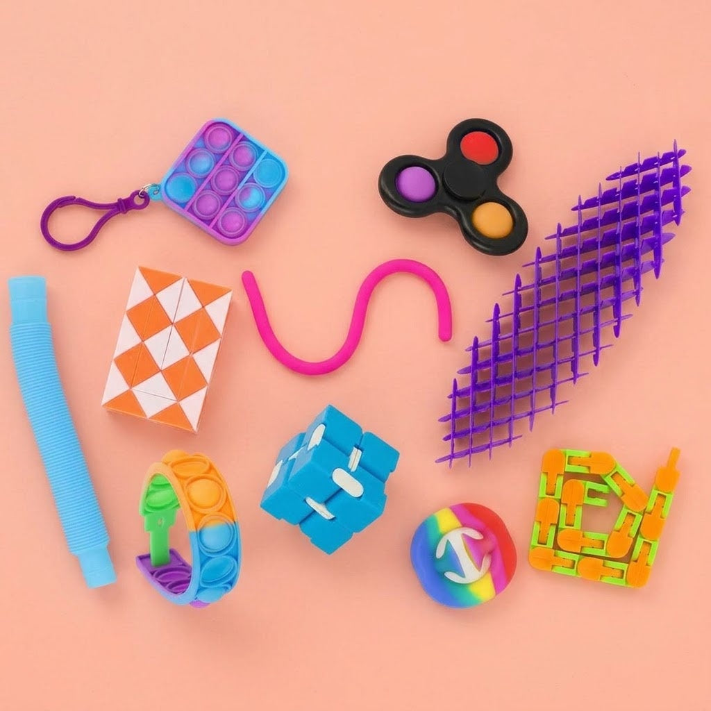 Fidget Toy Box Set of 10 Assorted Stress Toys - studio photo