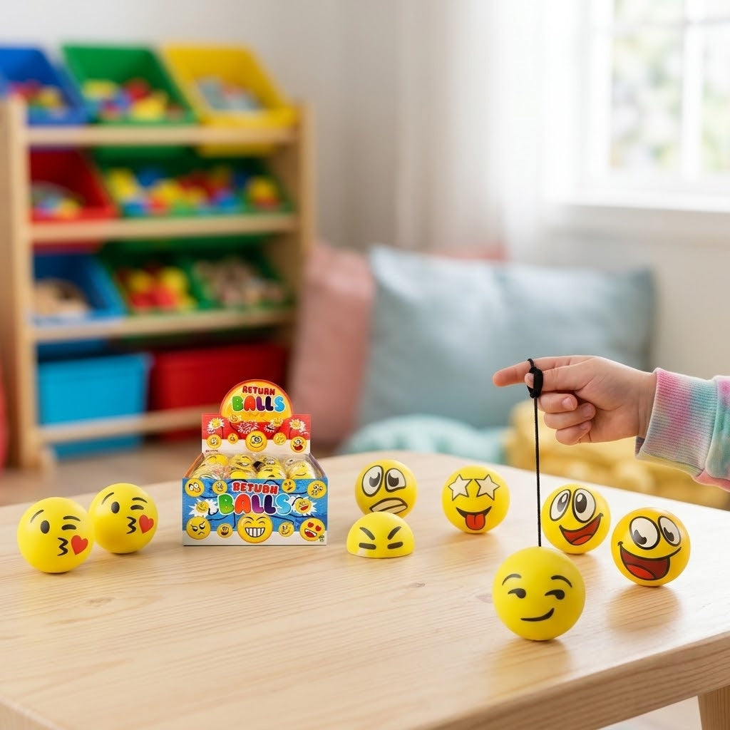 Smiley Face Finger Ball on Elastic Return Ball 6 cm - lifestyle photo