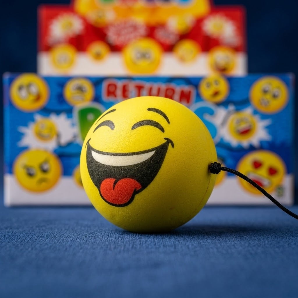 Smiley Face Finger Ball on Elastic Return Ball 6 cm - close-up