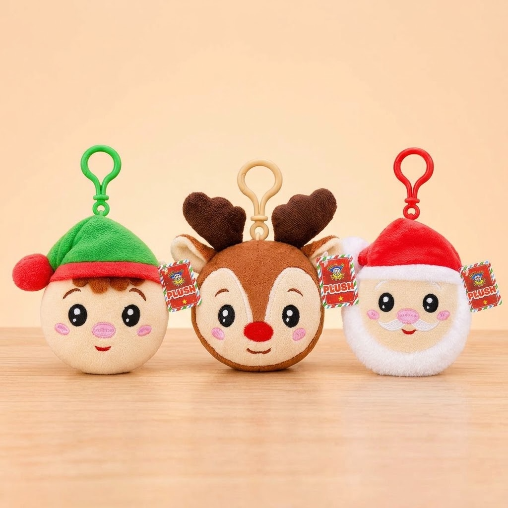 Christmas Plush Bag Charm Santa, Elf, Reindeer 8 cm