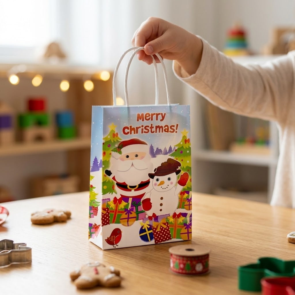 Merry Christmas Kraft Paper Gift Bag - lifestyle photo