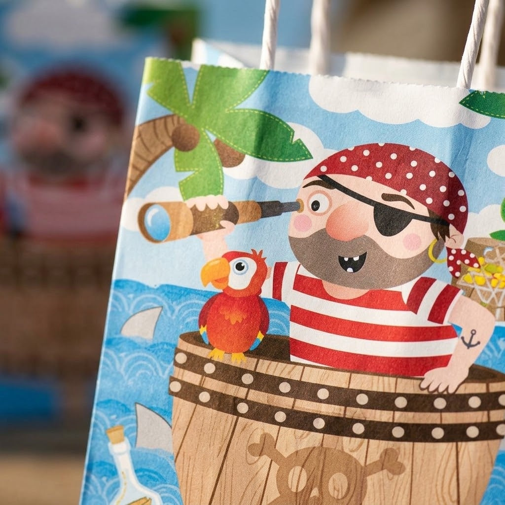 Pirate Paper Party Bags with Handles 21 x 14 x 7 cm - close-up