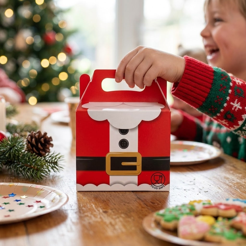 Santa Claus Cardboard Lunch Box with Handle Medium - lifestyle photo