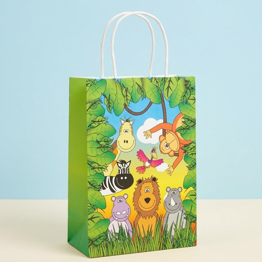 Jungle Animal Paper Party Bag with Handles - studio photo