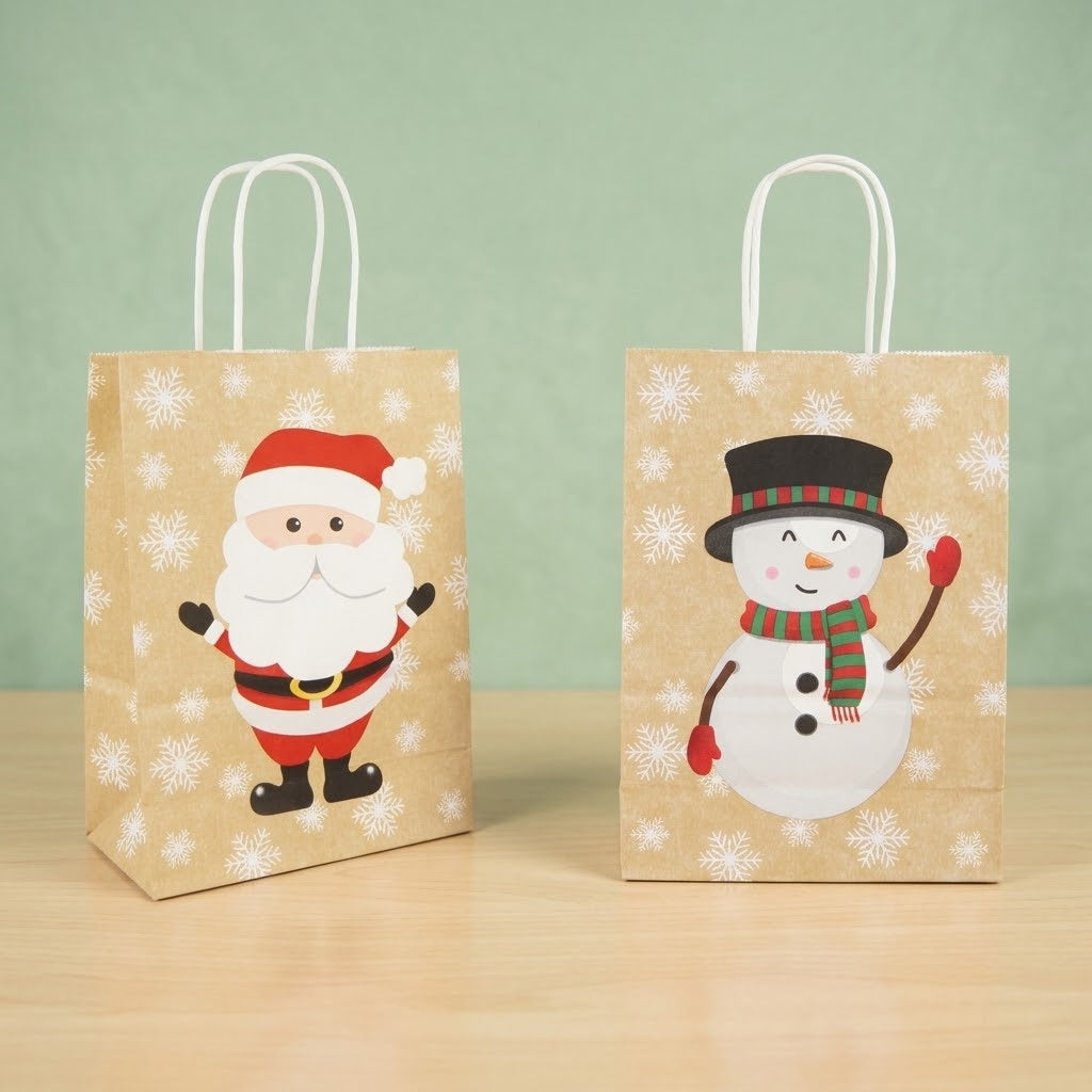 Santa or Snowman Christmas Paper Gift Bags 16 x 22 cm - studio photo
