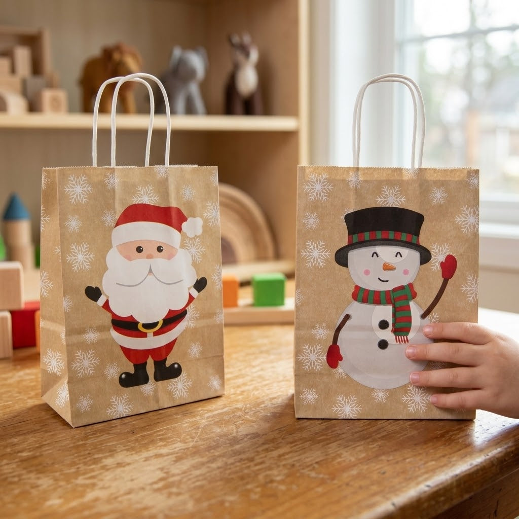Santa or Snowman Christmas Paper Gift Bags 16 x 22 cm - lifestyle photo