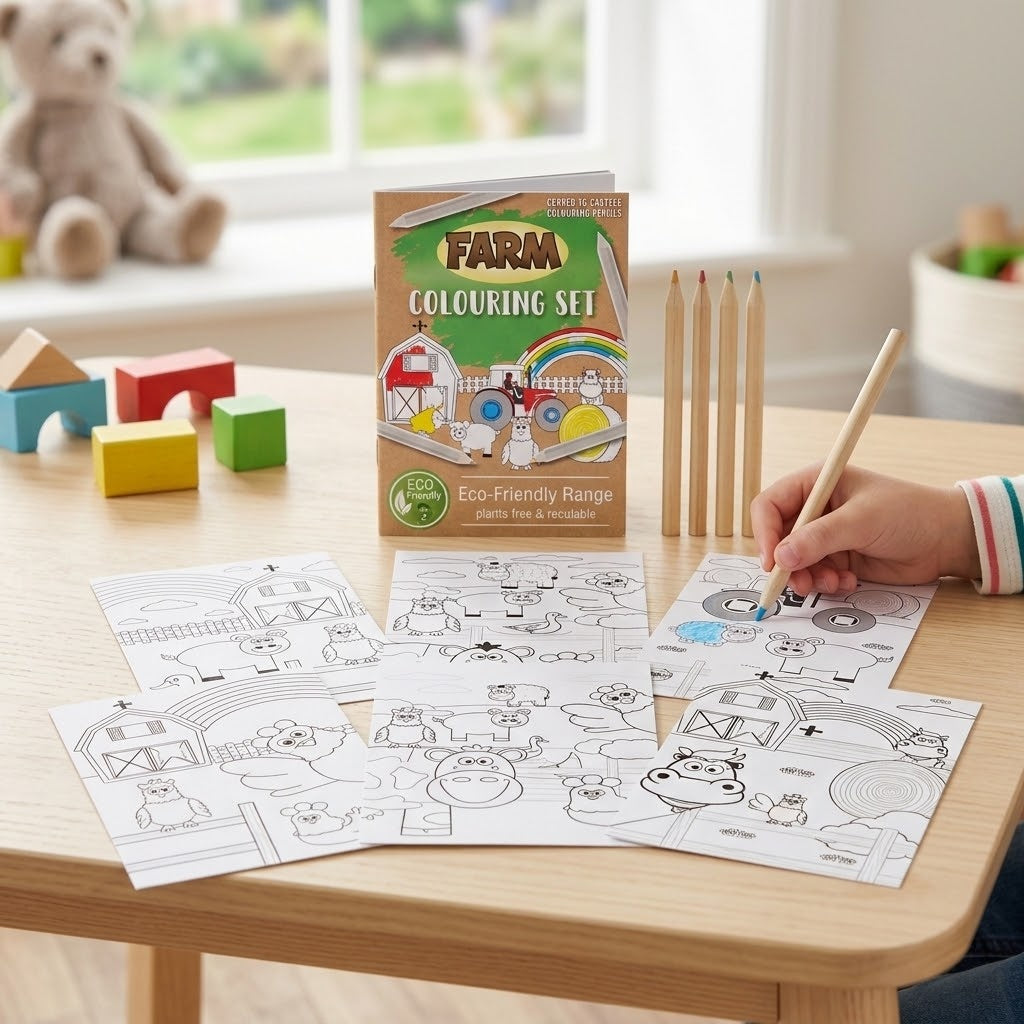 Farm Colouring Kraft Pouch 6 Sheets 4 Pencils - lifestyle photo