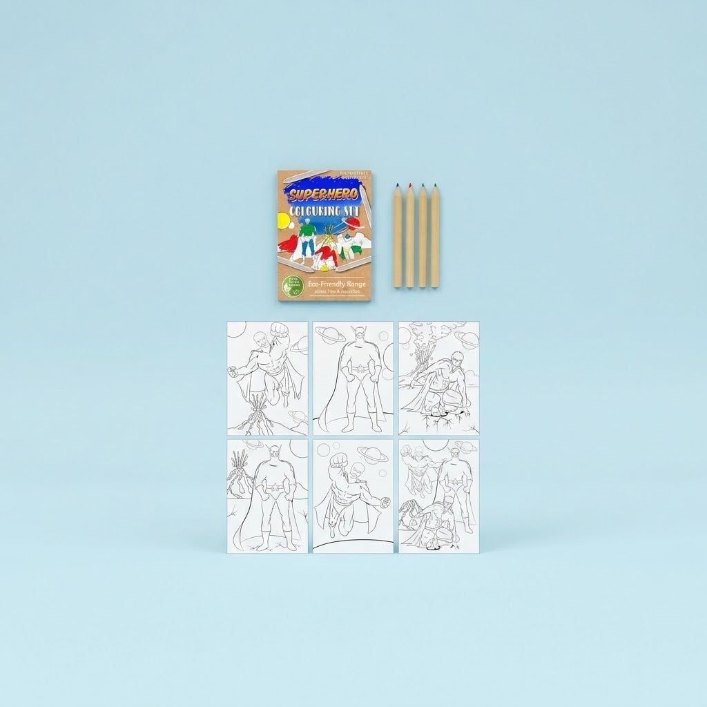 Superhero Colouring Kraft Pouch 6 Sheets 4 Pencils - studio photo