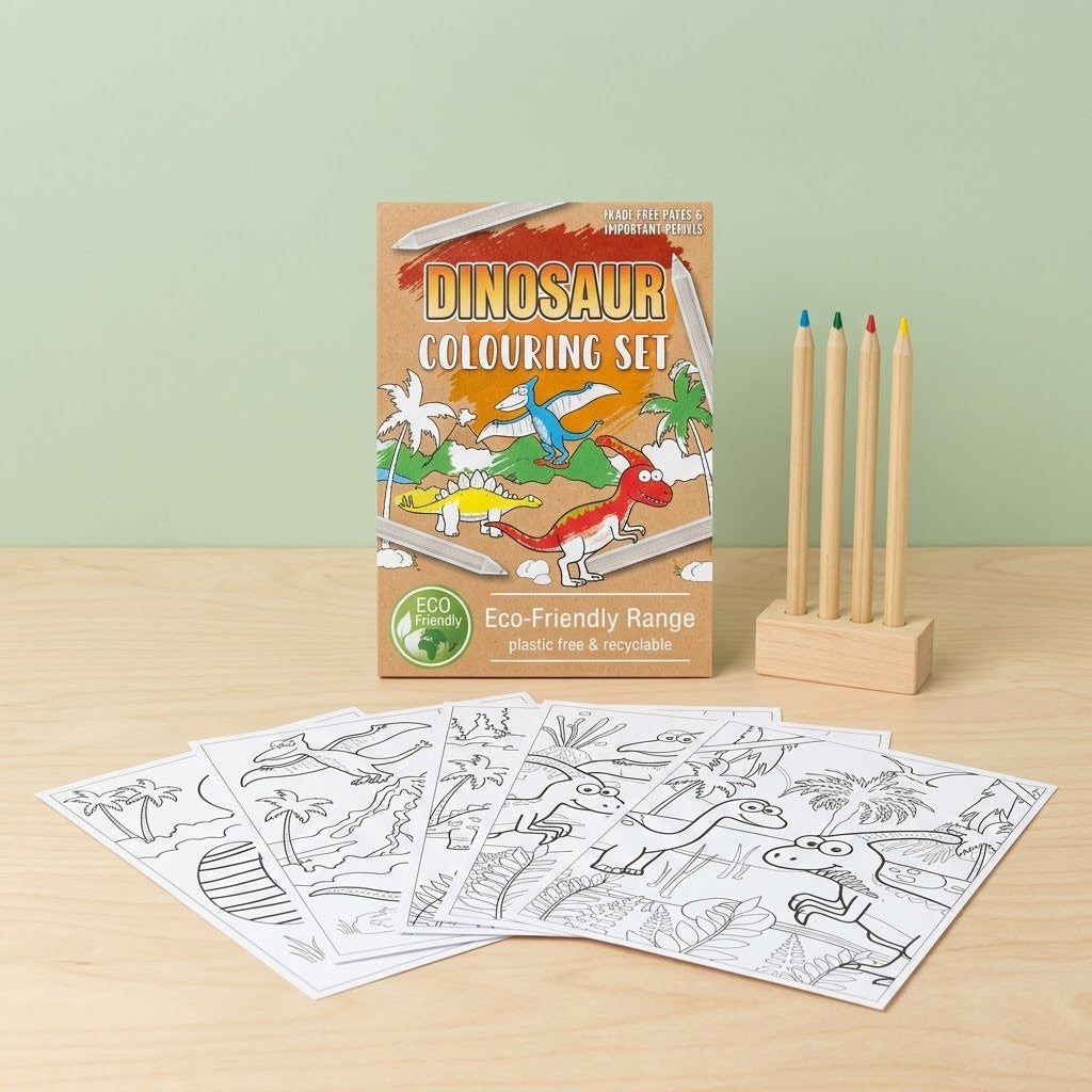 Dinosaur Colouring Kraft Pouch 6 Sheets 4 Pencils - studio photo