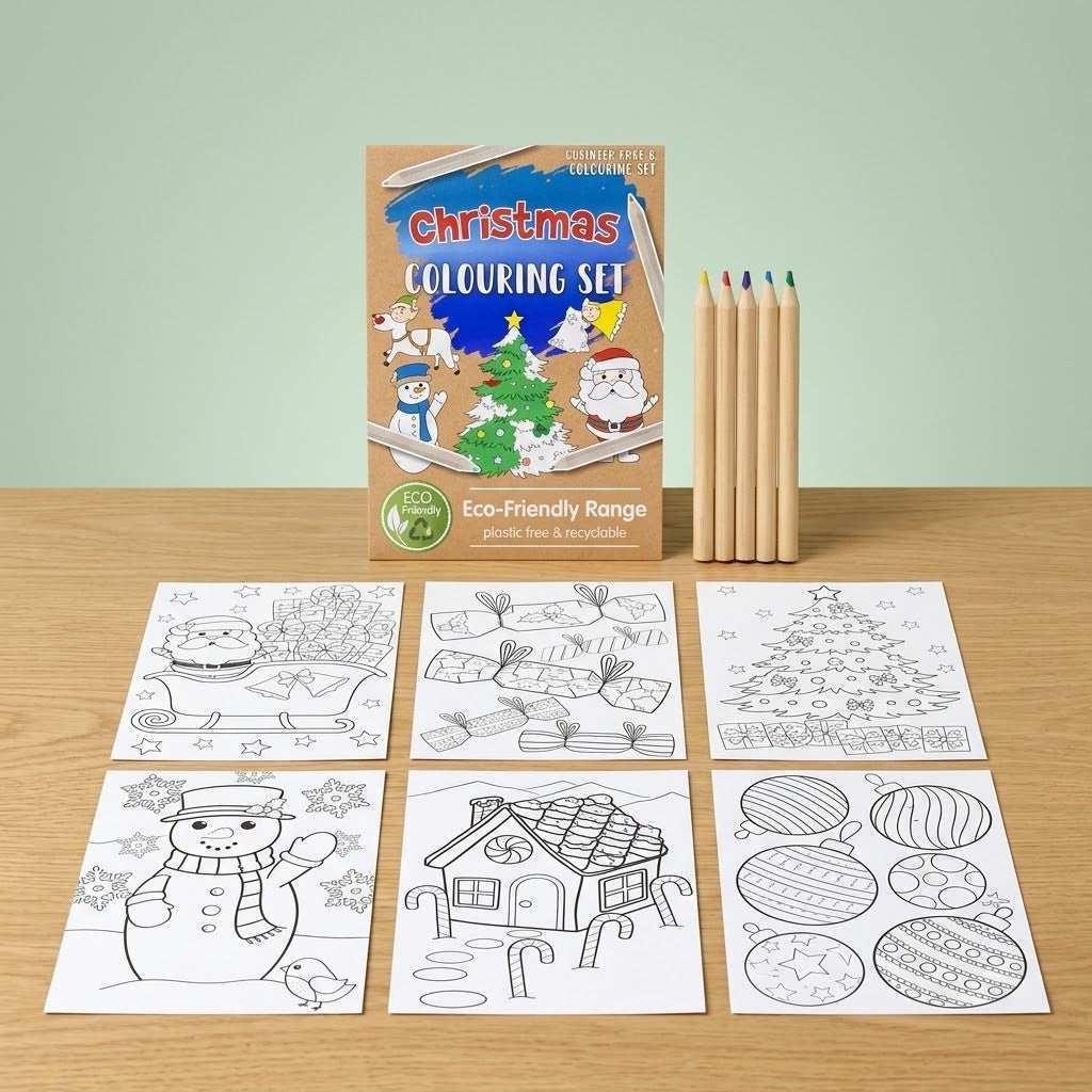 Christmas Colouring Kit 6 Sheets and 4 Crayons - studio photo