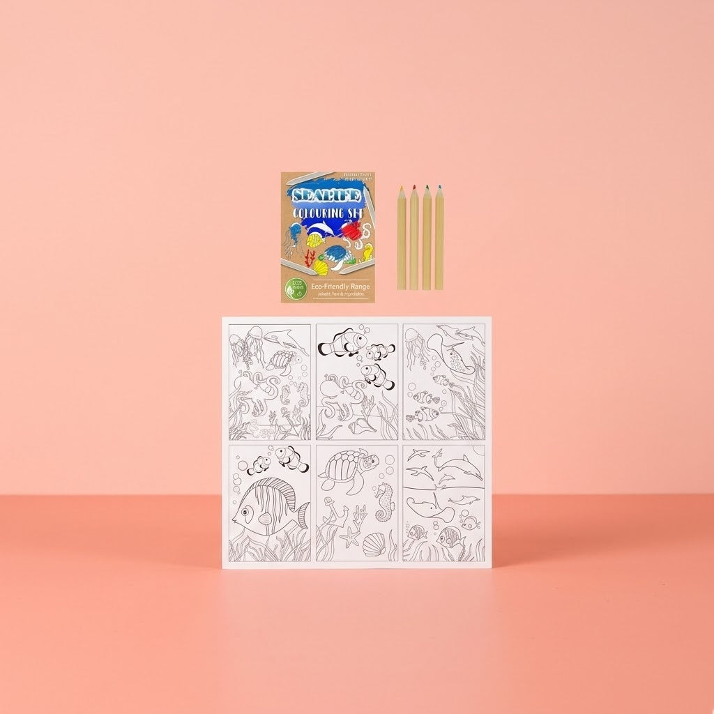 Ocean Colouring Kraft Pouch 6 Sheets 4 Pencils - studio photo
