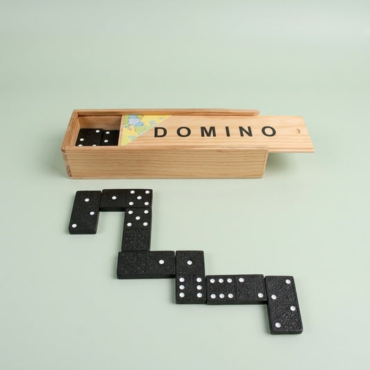 Dominoes Double Six in Wooden Box 15 x 5 cm - studio photo